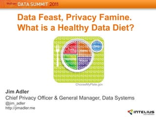 Data Feast, Privacy Famine. What is a Healthy Data Diet? 1010101010101010101010101010101010101010101010101010101010101010101010101010101010101010101010101010101010101010101010101010101010101010101010101010101010101010101010101010101010101010101010101010101010101010101010101010101010101010101010101010101010101010101010101010101010101010101010101010101010101010101010101 ChooseMyPlate.gov Jim AdlerChief Privacy Officer & General Manager, Data Systems@jim_adlerhttp://jimadler.me 