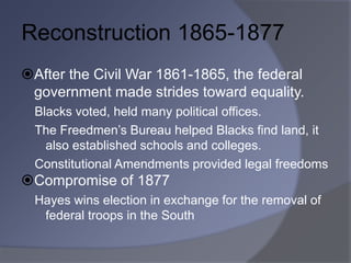 The End of Reconstruction and the Rise of Jim Crow Laws | PPT