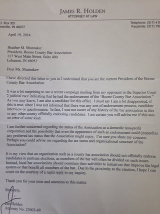 Jim Holden letter to Boone County Bar Assocaition