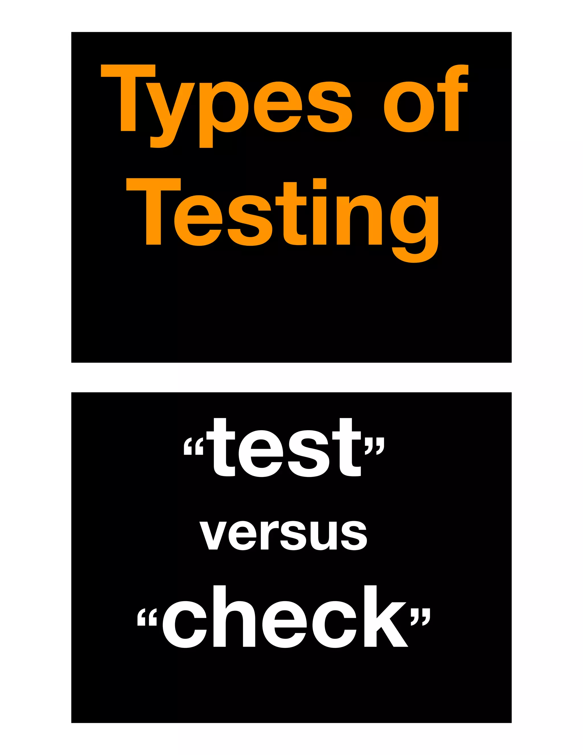 Types of
Testing
“test”
versus
“check”
 