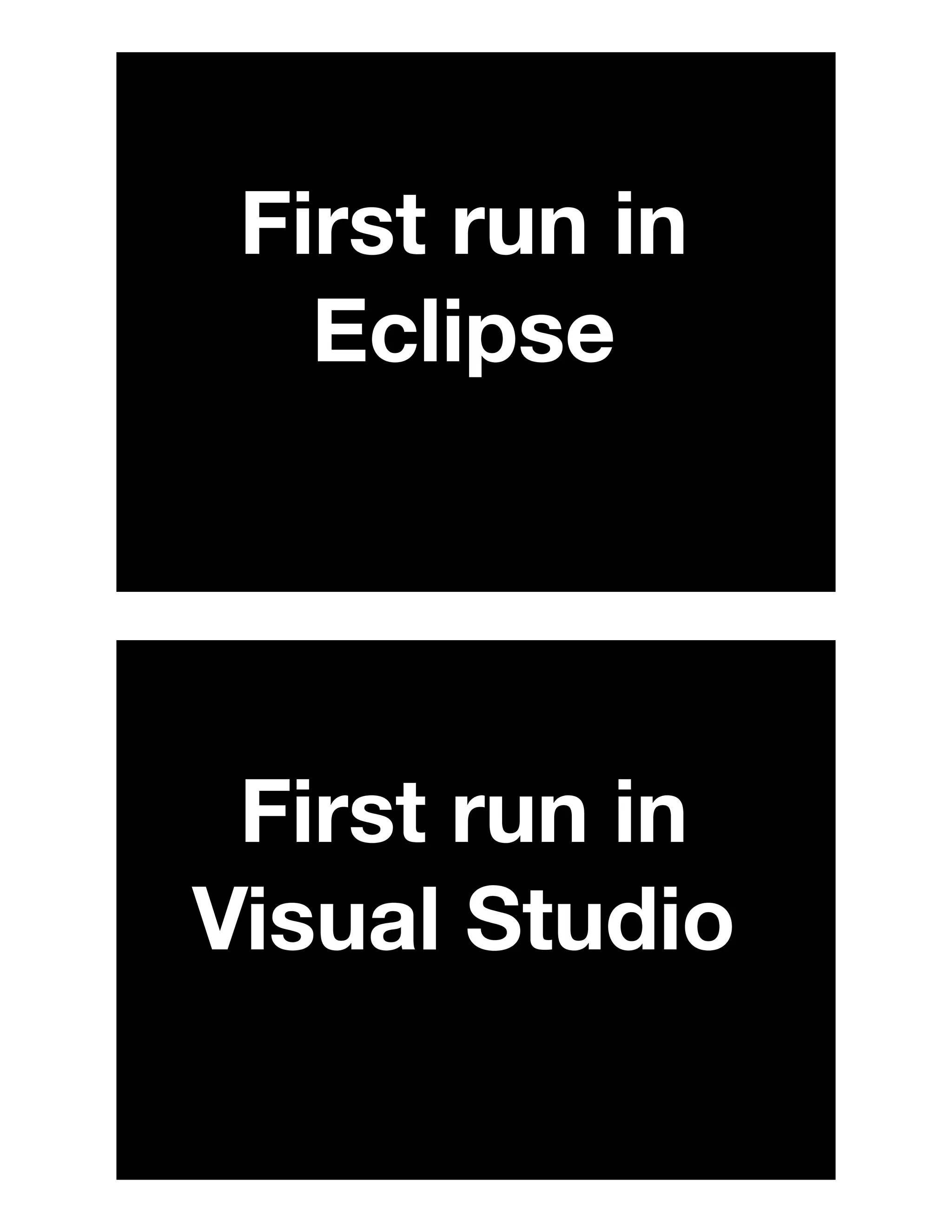 First run in
Eclipse
First run in
Visual Studio
 