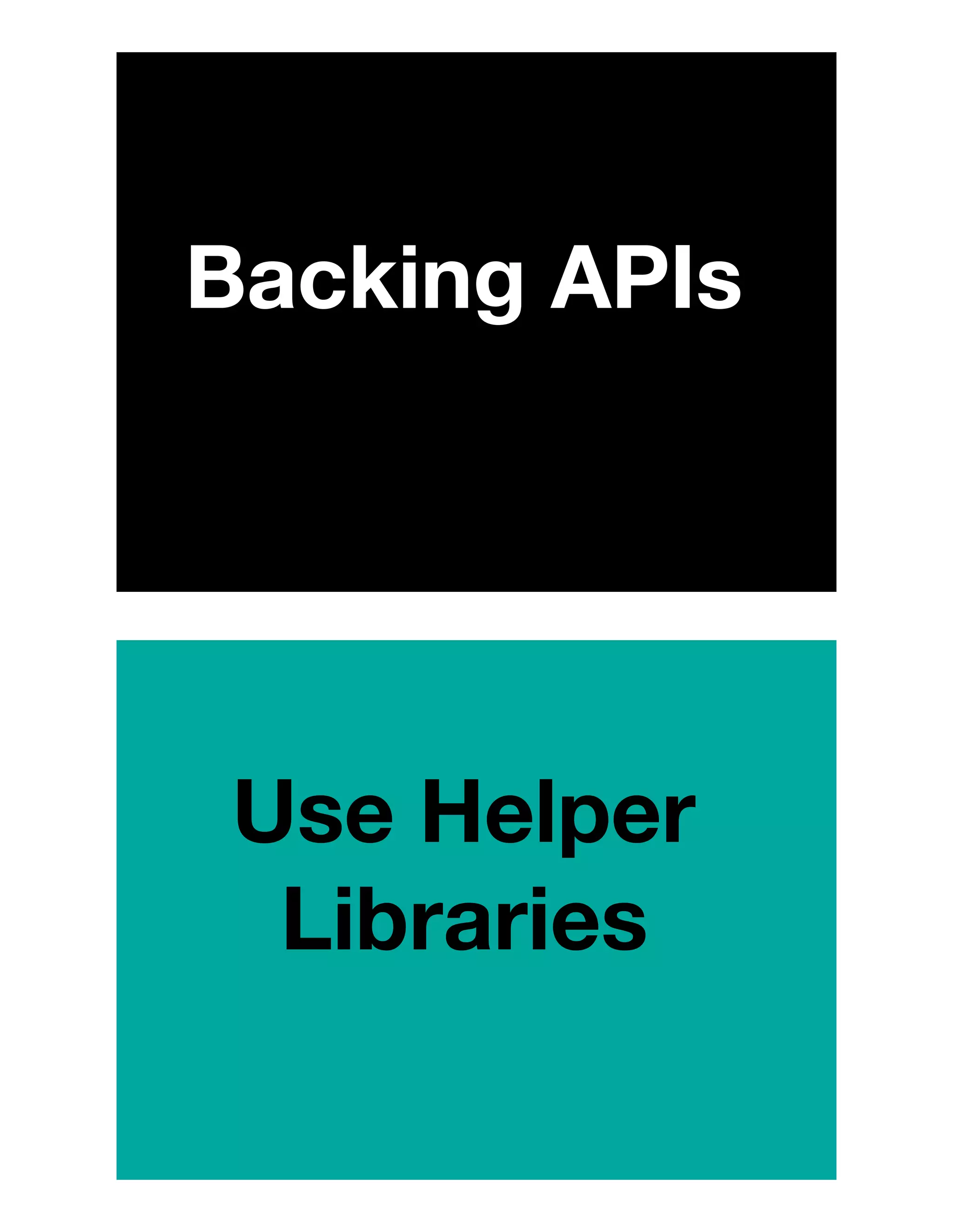 Backing APIs
Use Helper
Libraries
 