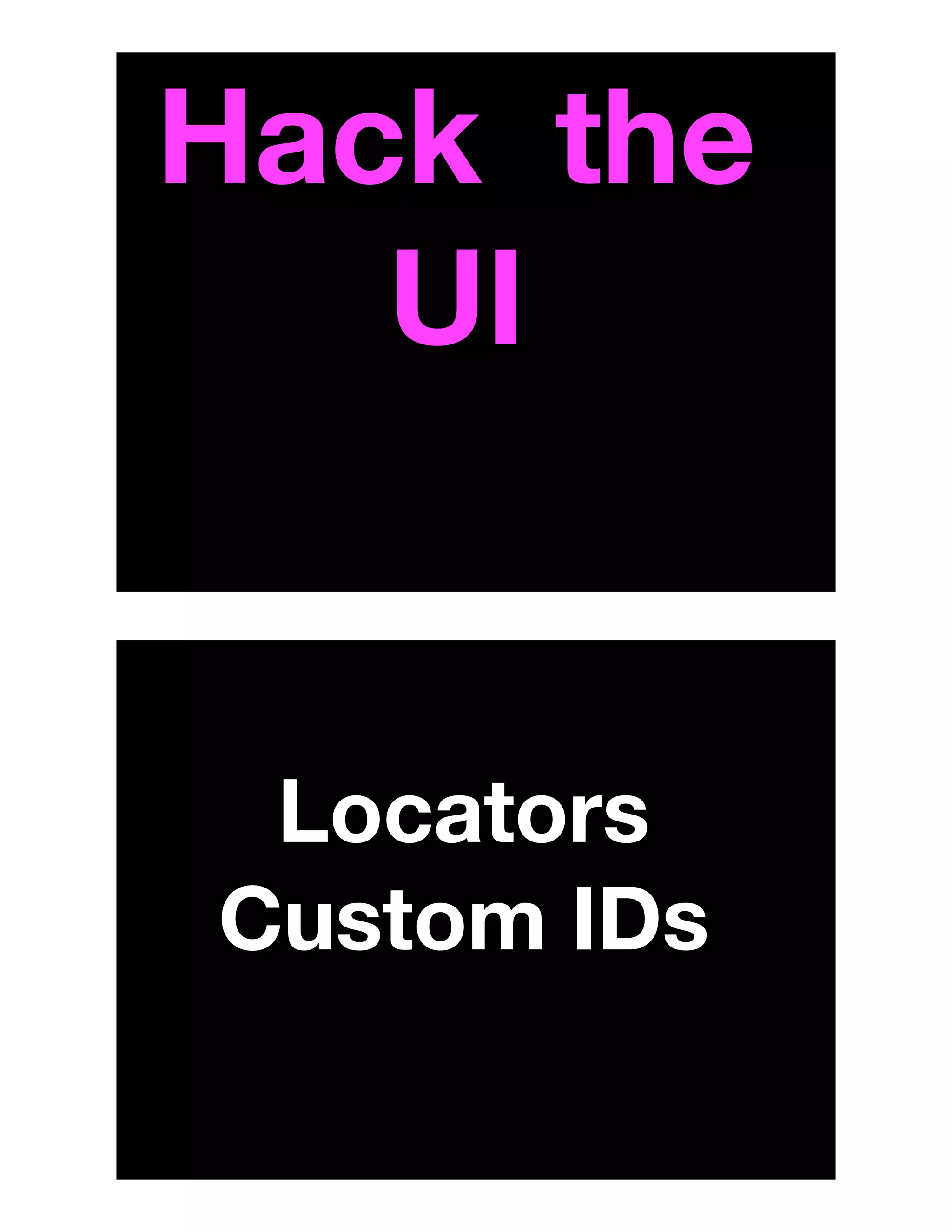 Hack the
UI
Locators
Custom IDs
 