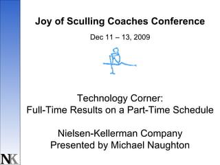 Joy of Sculling Coaches Conference Dec 11 – 13, 2009 Technology Corner: Full-Time Results on a Part-Time Schedule Nielsen-Kellerman Company Presented by Michael Naughton 