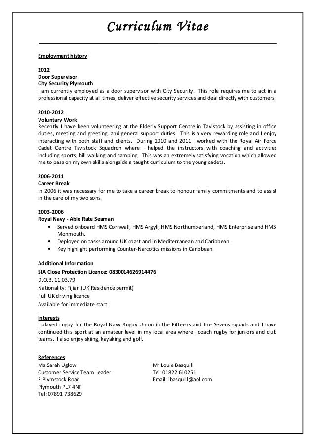 Cv writing service for close protection