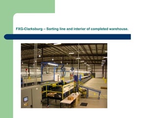 FXG-Clarksburg – Sorting line and interior of completed warehouse.
 