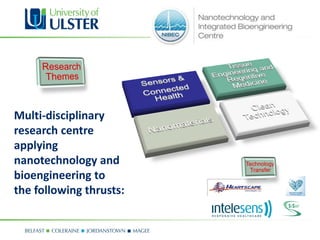 Multi-disciplinary
research centre
applying
nanotechnology and
bioengineering to
the following thrusts:
 