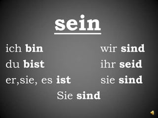 seinichbin				wirsinddu bistihrseider,sie, esistsiesindSiesind