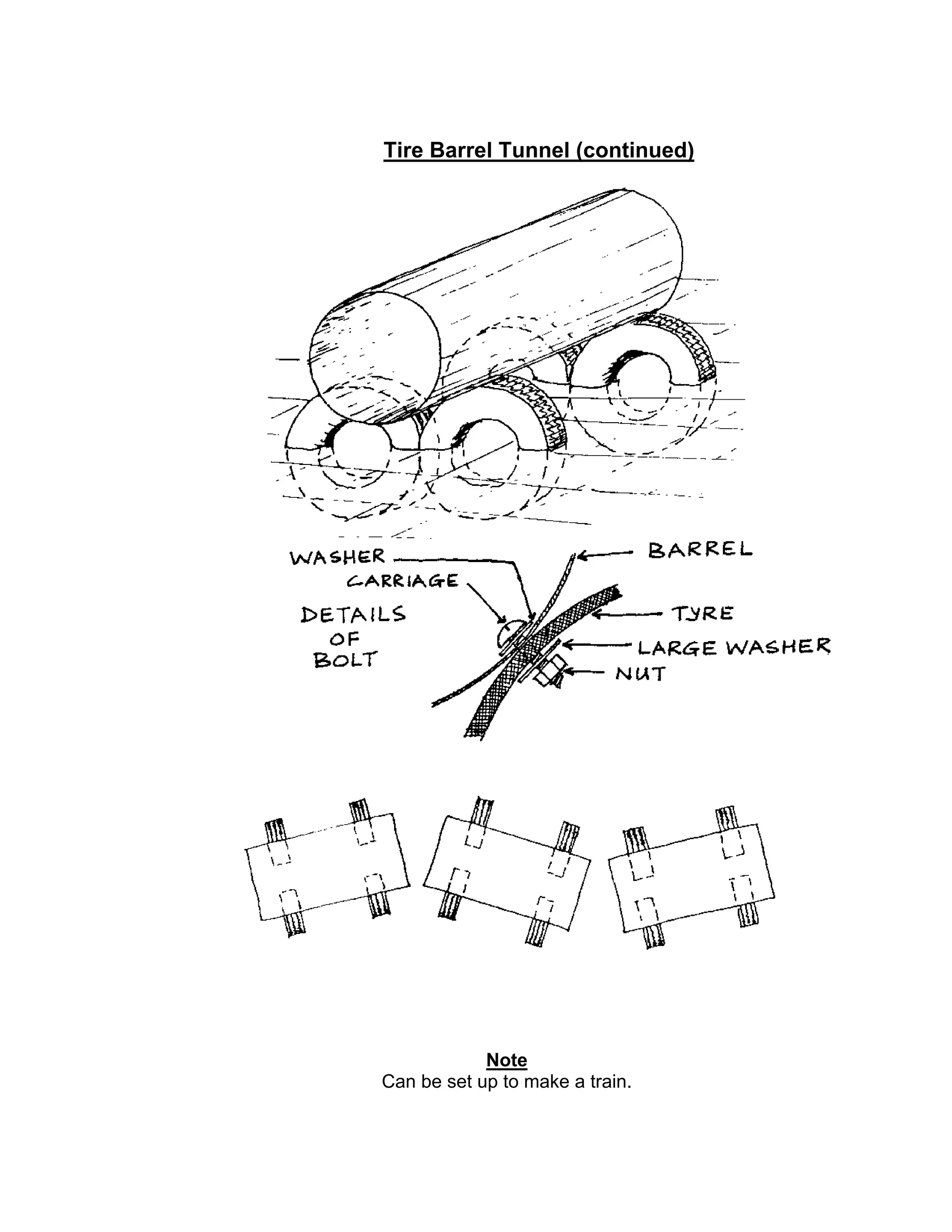 Tire Barrel Tunnel (continued)
Note
Can be set up to make a train.
 