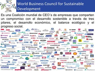 World Business Council for Sustainable
          Development
Es una Coalición mundial de CEO´s de empresas que comparten
un compromiso con el desarrollo sostenible a través de tres
pilares, el desarrollo económico, el balance ecológico y el
progreso social.




                    Visión 2050 – Nueva agenda para los negocios   1
 