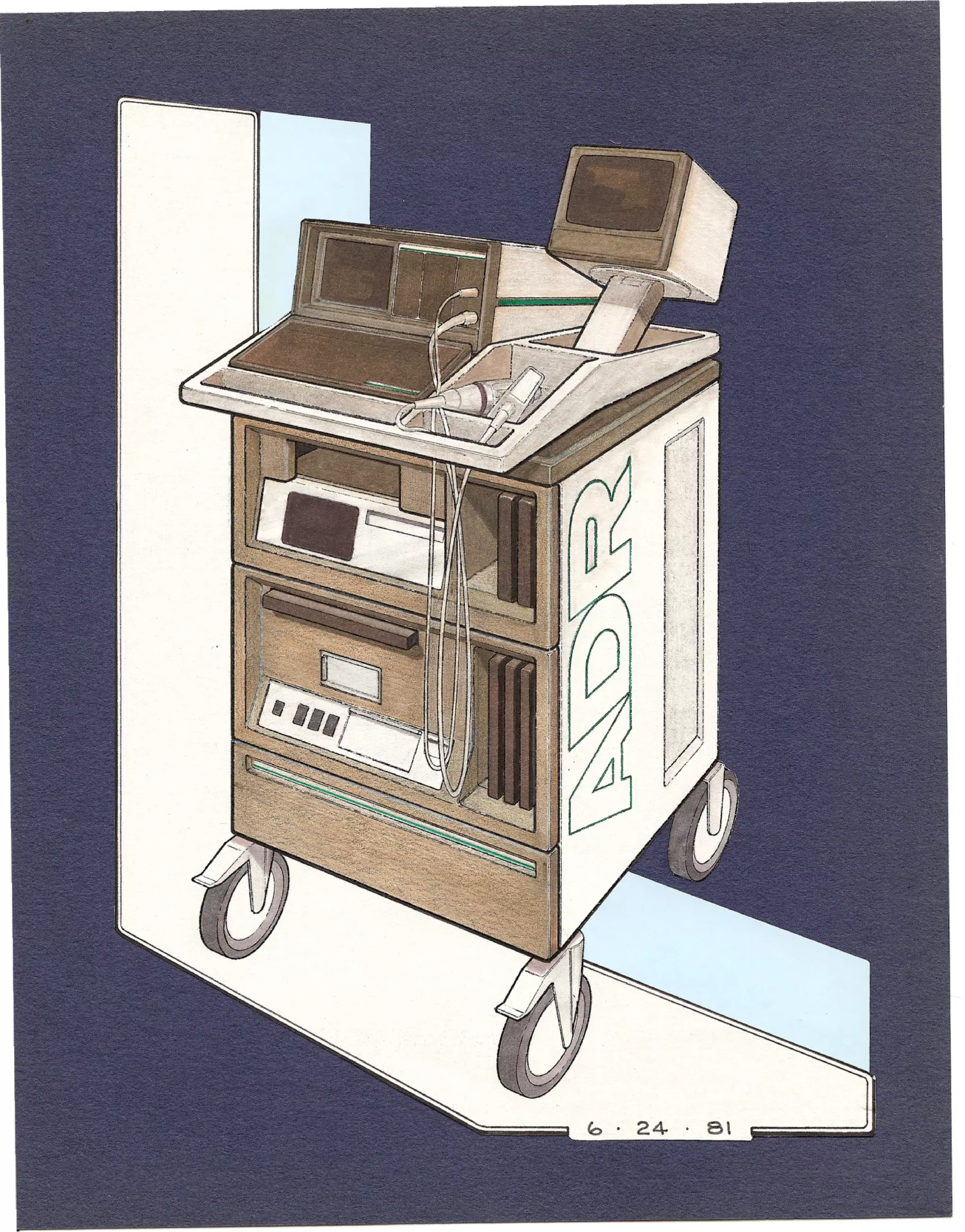 ADR Ultrasound Scanner/Cart - circa 1981 - Magic
Marker drawing of a deluxe scanner/cart system.
 