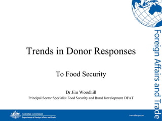 Trends in Donor Responses
To Food Security
Dr Jim Woodhill
Principal Sector Specialist Food Security and Rural Development DFAT
 