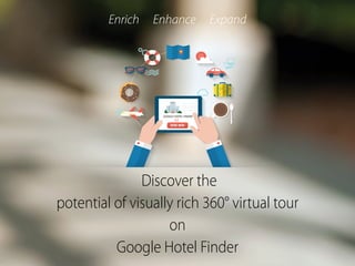 GOOGLE HOTEL FINDER
Discover the
potential of visually rich 360° virtual tour
on
Google Hotel Finder
Enrich Enhance Expand
 