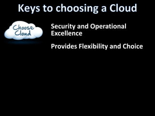 Keys to choosing a CloudSecurity and OperationalExcellenceProvides Flexibility and Choice