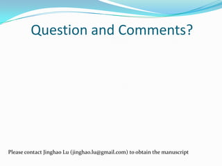 Question and Comments?




Please contact Jinghao Lu (jinghao.lu@gmail.com) to obtain the manuscript
 