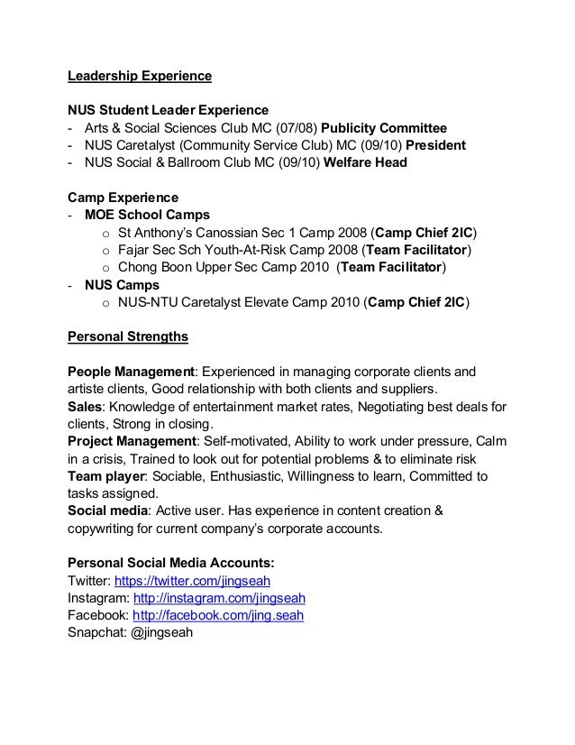 leadership experience resumes