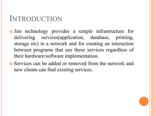Jini technology ppt | PPTX | Internet | Computing