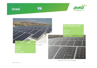 Israel



                            Kfar Yehezkel, Israel
                            Kfar Yehezkel, Israel

                            100 kW
                            Tejado
                              j
                            May. 2010


      Beit She’An, Israel
      Beit She’An Israel

      50 kW
      Tejado
      Mar. 2009




www.jinkosolar.com                                  49
 