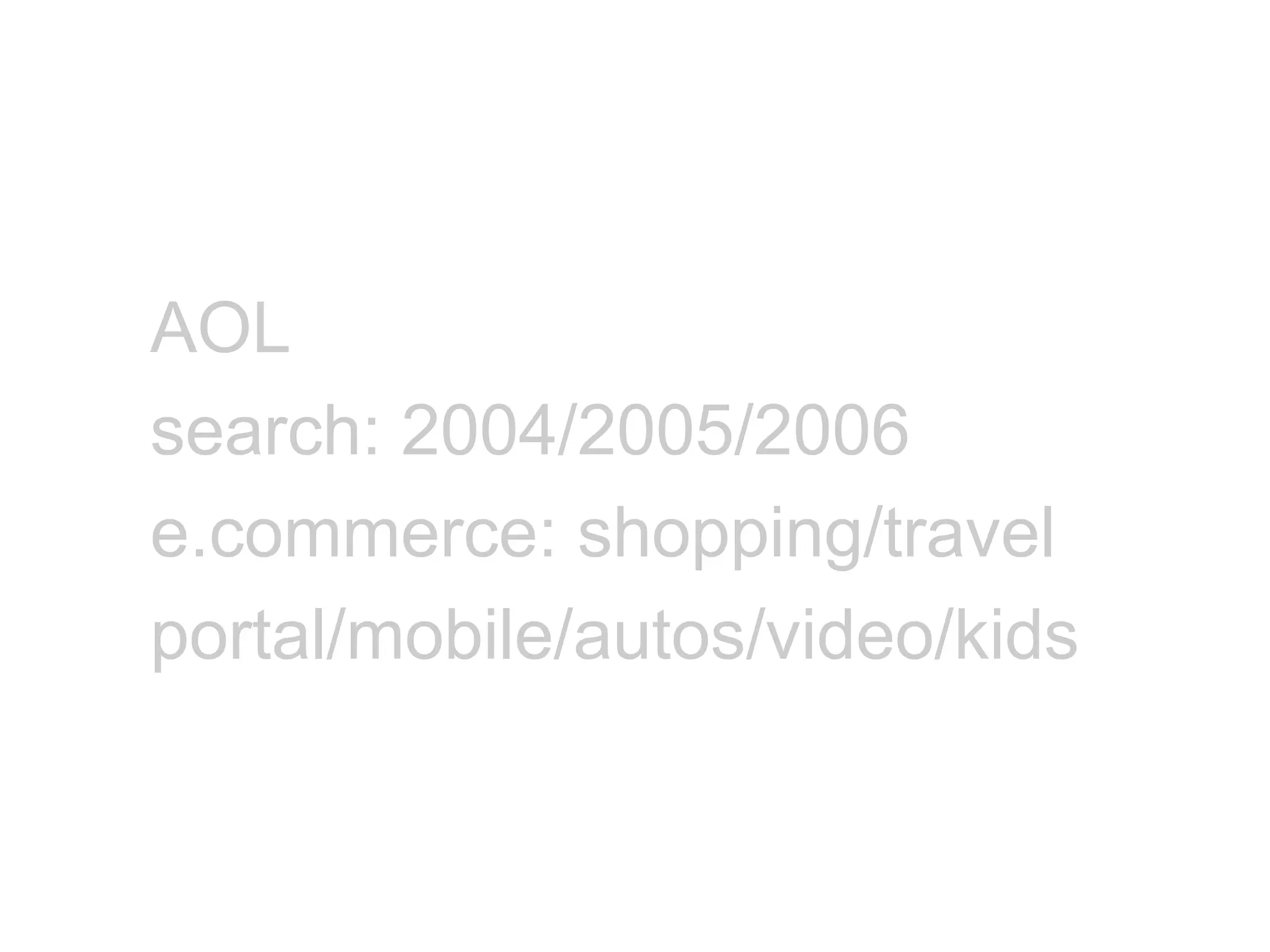 AOL search: 2004/2005/2006 e.commerce: shopping/travel portal/mobile/autos/video/kids 