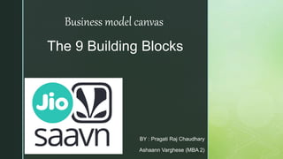 z
Business model canvas
The 9 Building Blocks
BY : Pragati Raj Chaudhary
Ashaann Varghese (MBA 2)
 