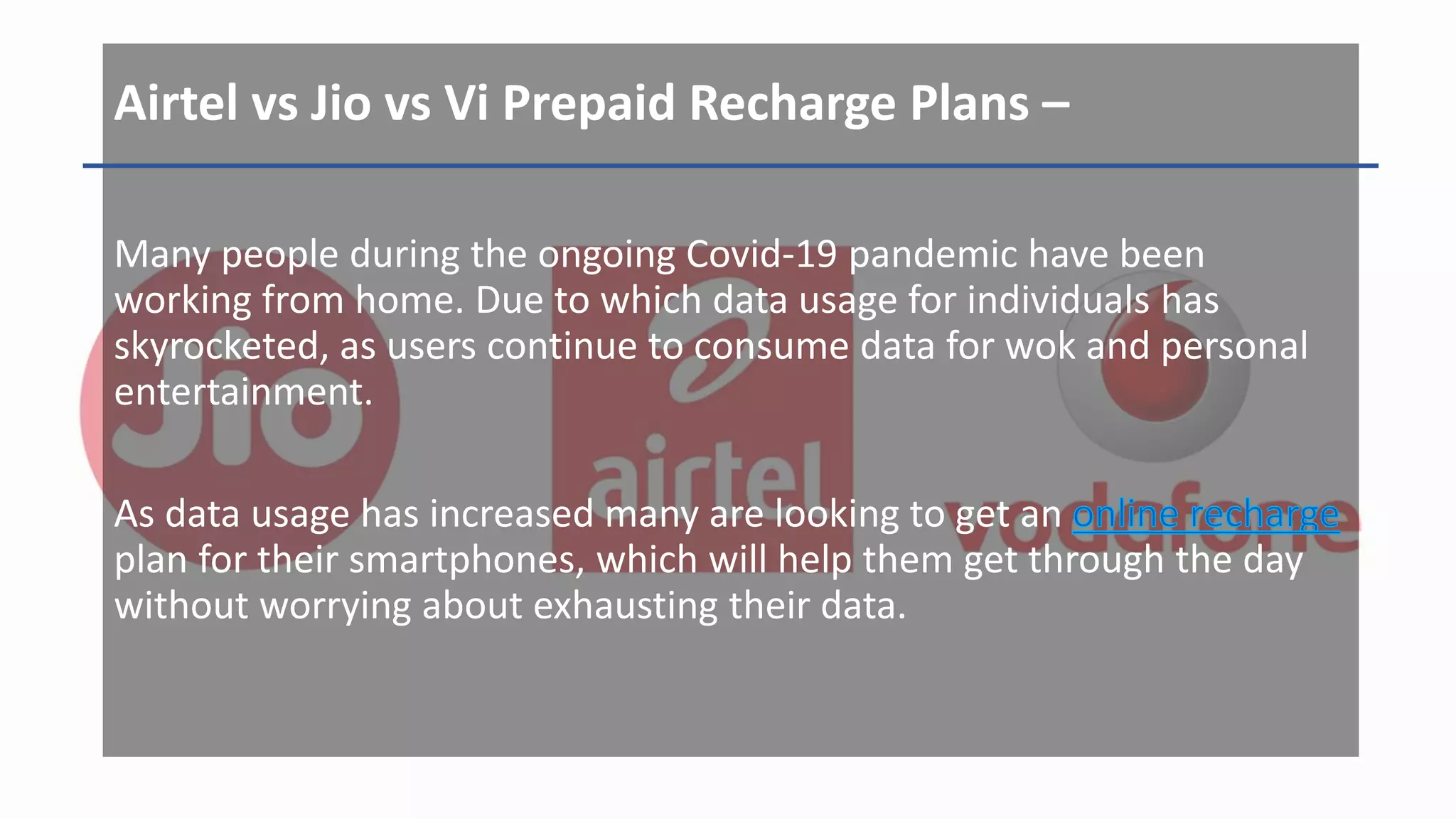 Jio vs Airtel Vs Vi Recharge Plans and Offers Comparison | PPTX