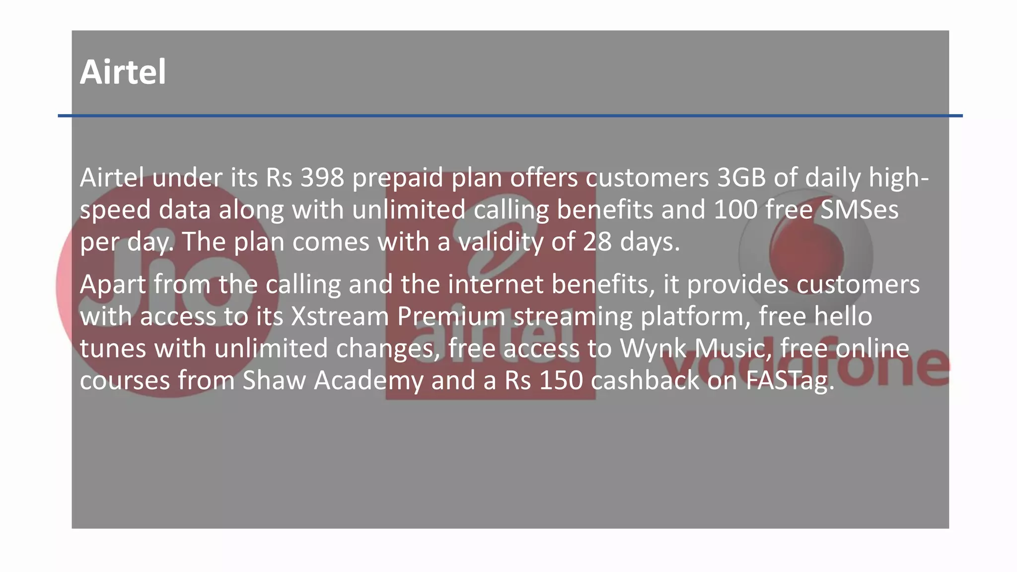 Jio vs Airtel Vs Vi Recharge Plans and Offers Comparison | PPTX