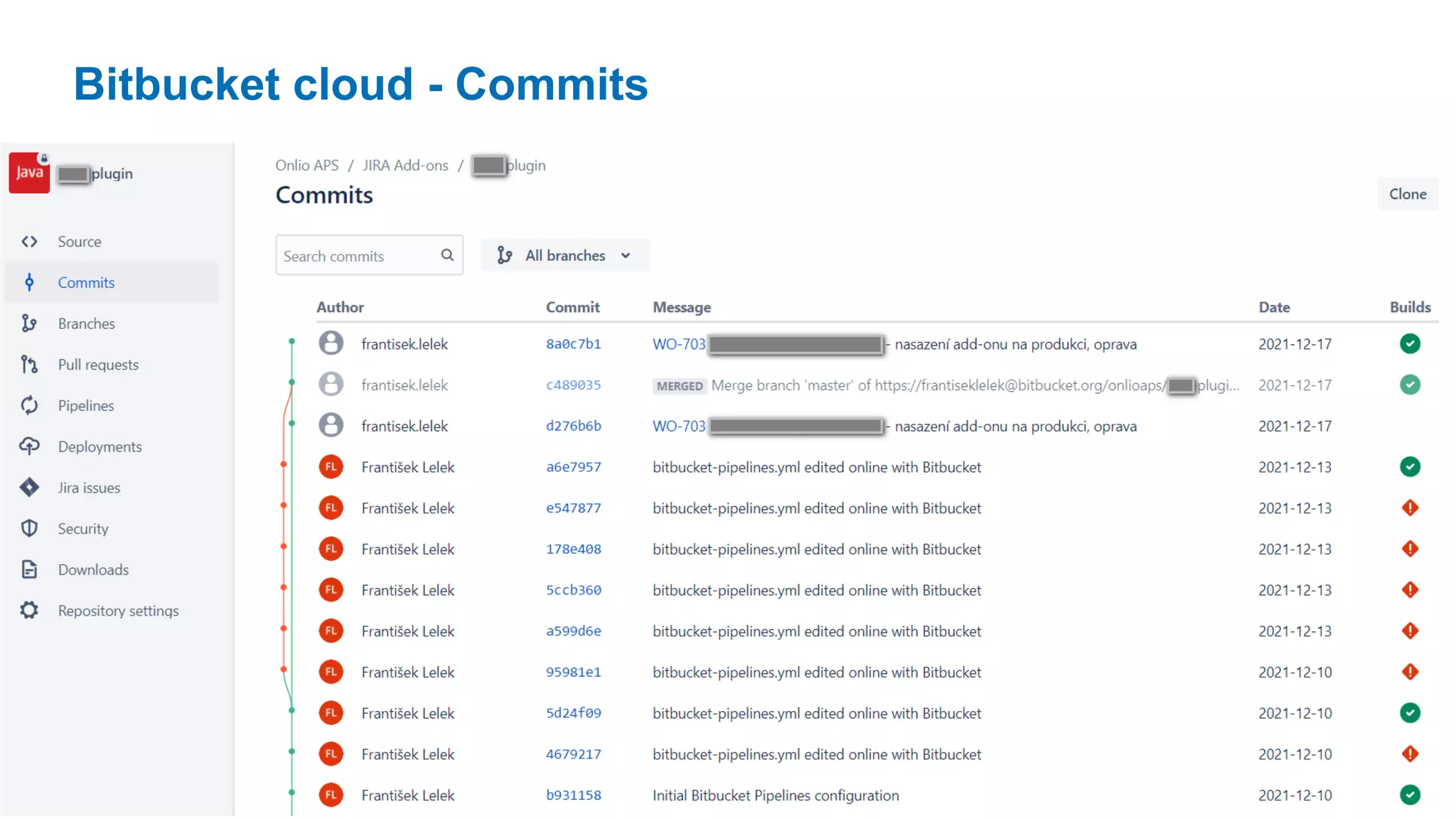 10
Bitbucket cloud - Commits
 
