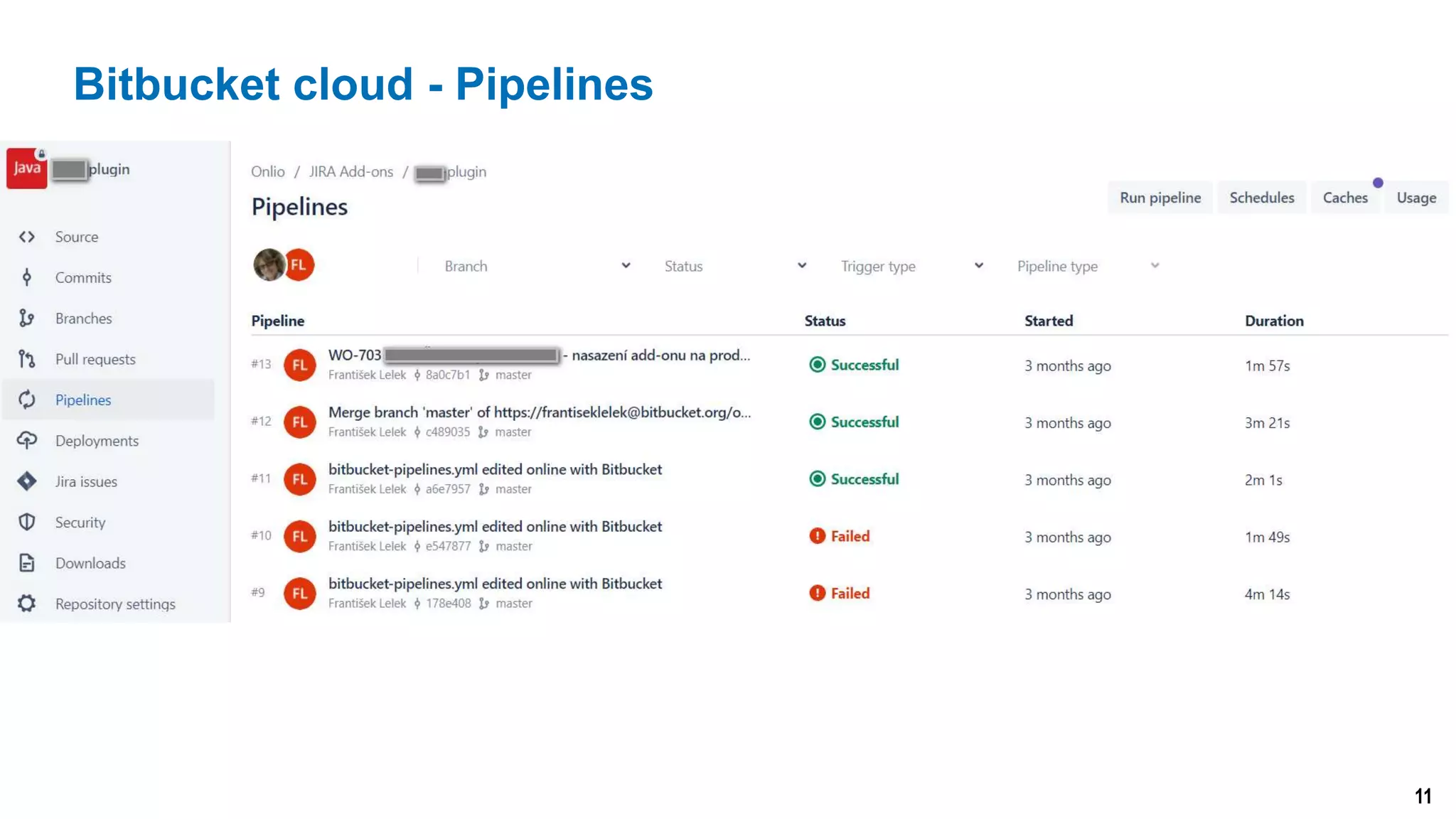11
Bitbucket cloud - Pipelines
 