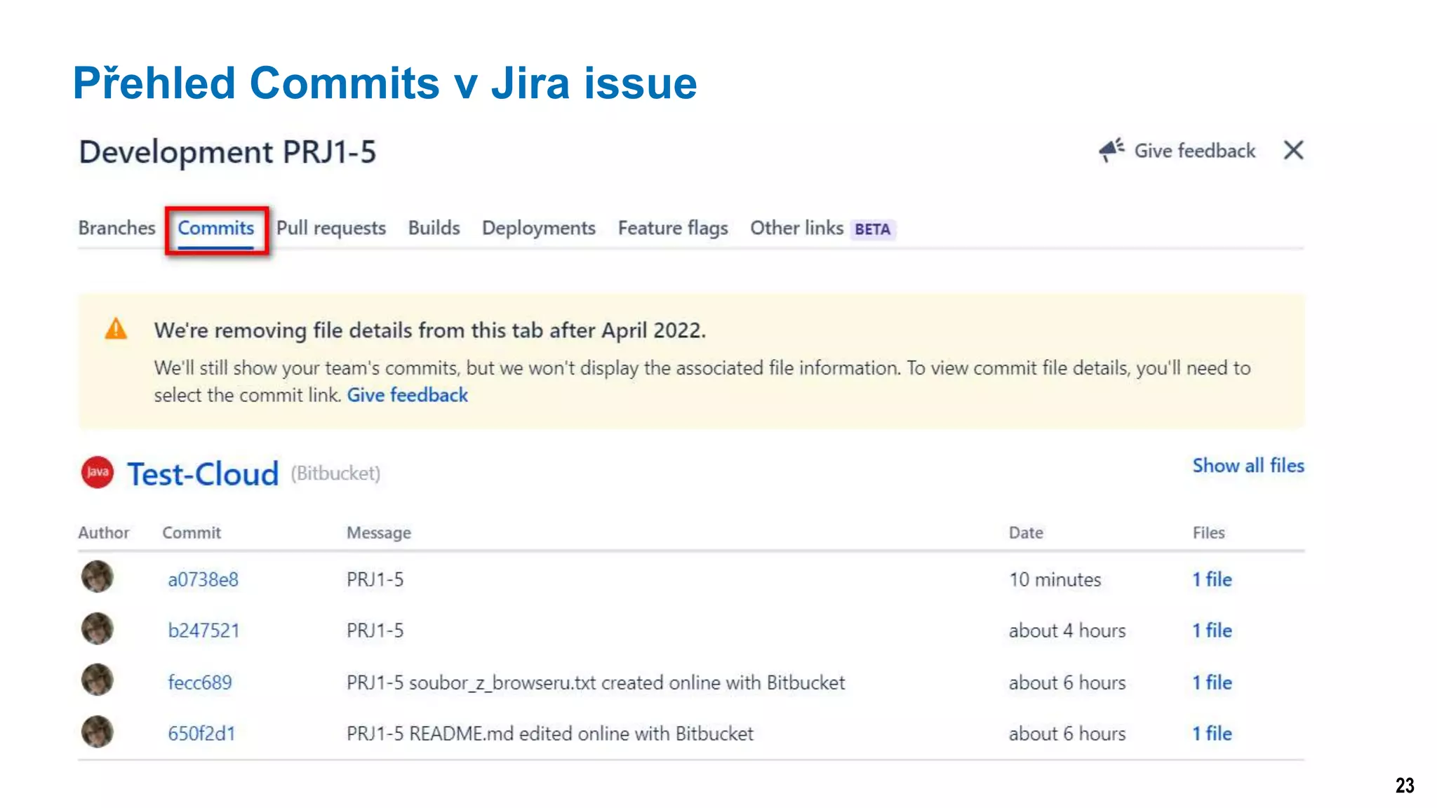 23
Přehled Commits v Jira issue
 