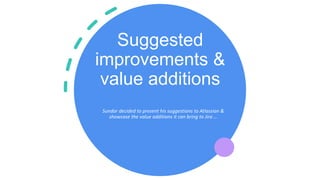 Suggested
improvements &
value additions
Sundar decided to present his suggestions to Atlassian &
showcase the value additions it can bring to Jira …
 