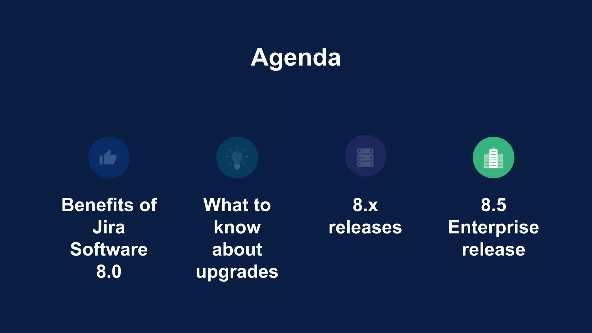 Benefits of
Jira
Software
8.0
What to
know
about
upgrades
8.x
releases
Agenda
8.5
Enterprise
release
 