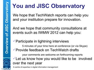 JISC Observatory: Horizon Scanning for Higher & Further Education | PPT