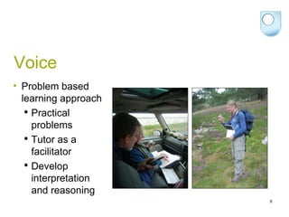 Voice Problem based learning approach Practical problems Tutor as a facilitator Develop interpretation and reasoning 