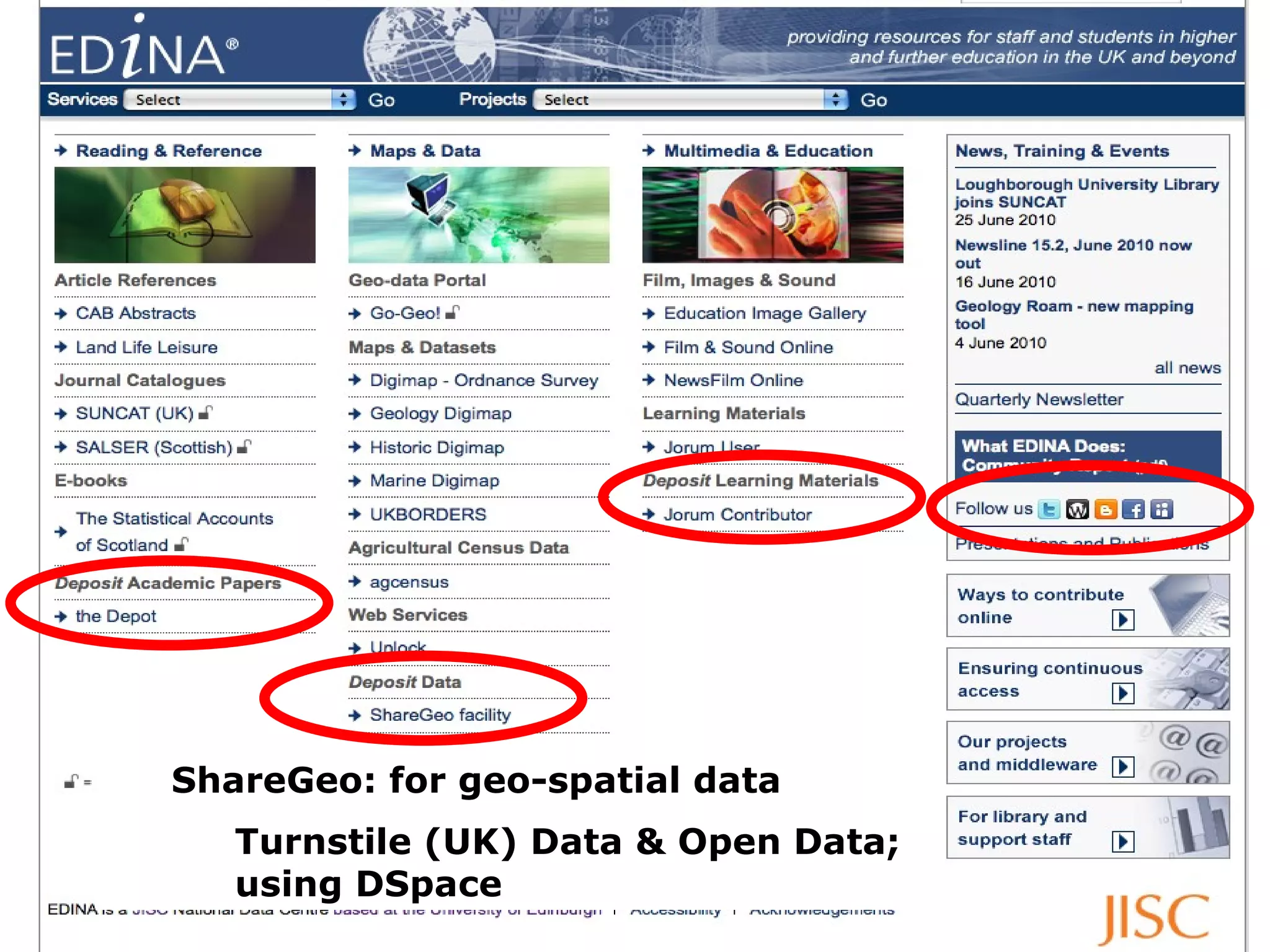 ShareGeo: for geo-spatial data Turnstile (UK) Data & Open Data; using DSpace 