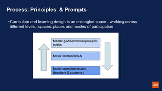 Process, Principles & Prompts
•Curriculum and learning design is an entangled space - working across
different levels, spa...