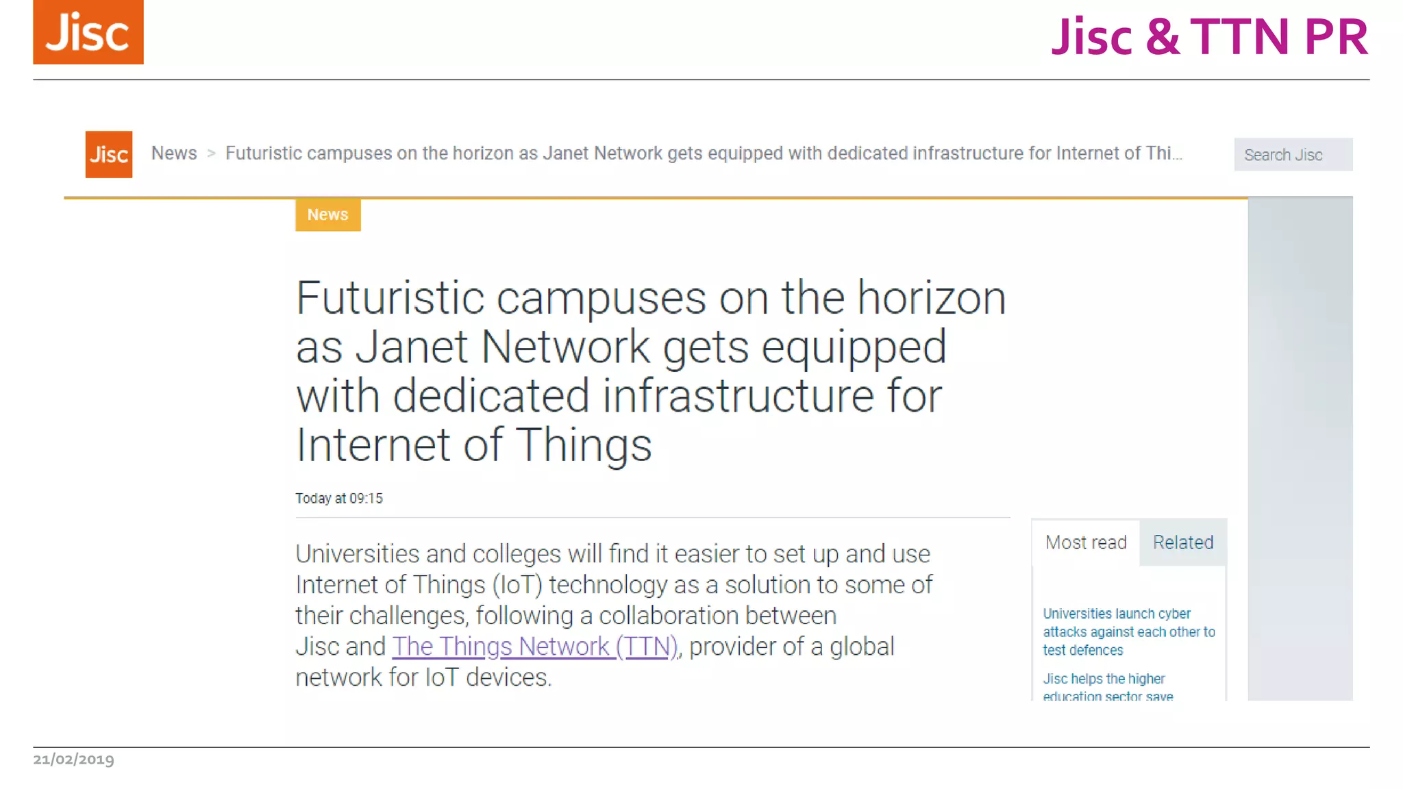 Jisc &TTN PR
21/02/2019
 