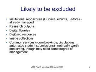 Preservation of Web Resources Part II, Ed Pinsent, ULCC