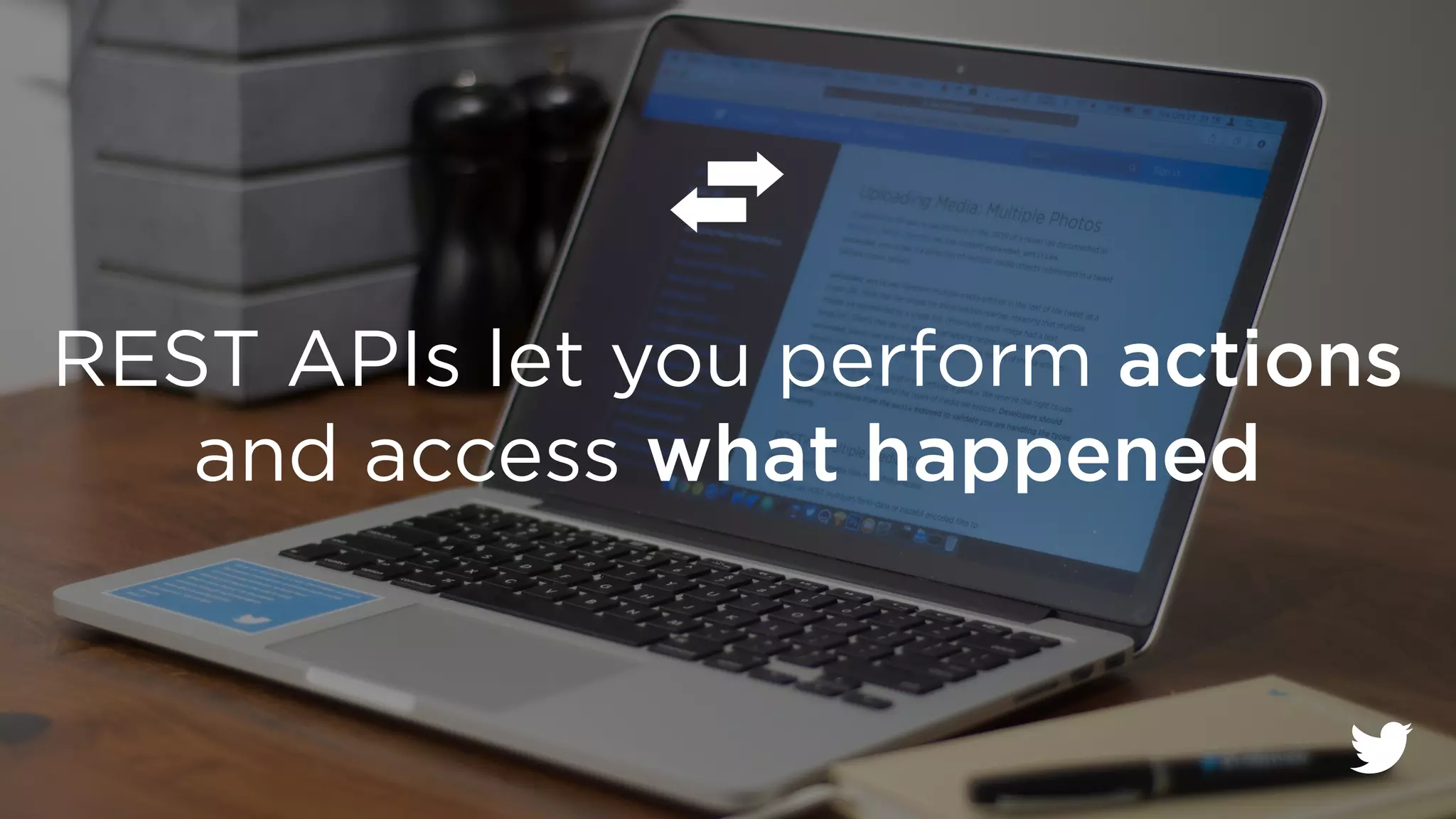 REST APIs let you perform actions 
and access what happened 
 