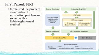 First Prized: NRI
• formalized the problem
as a constraint
satisfaction problem and
solved with a
lightweight formal
metho...