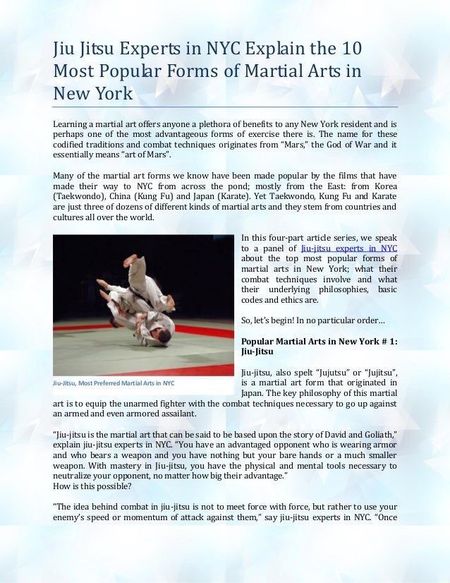 Jiu jitsu experts in nyc explain the 10 most popular forms of martial
