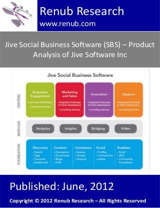 Jive Social Business Software (SBS) – Product
Analysis of Jive Software Inc
Renub Research
www.renub.com
Published: June, 2012
Copyright © 2012 Renub Research – All Rights Reserved
 