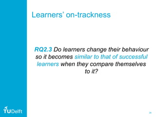 34
Learners’ on-trackness
RQ2.3 Do learners change their behaviour
so it becomes similar to that of successful
learners when they compare themselves
to it?
 