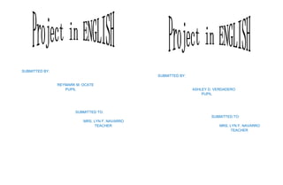 SUBMITTED BY:
REYMARK M. OCATE
PUPIL
SUBMITTED TO:
MRS. LYN F. NAVARRO
TEACHER
SUBMITTED BY:
ASHLEY D. VERDADERO
PUPIL
SUBMITTED TO:
MRS. LYN F. NAVARRO
TEACHER
 