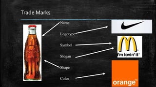 Trade Marks
Name
Logotype
Symbol
Slogan
Shape
Color
 