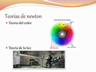 Teorías de newton 
 Teoría del color 
 Teoría de la luz 
 