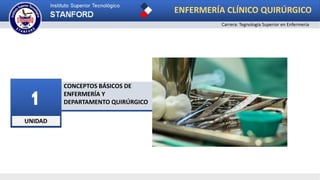 UNIDAD
1
CONCEPTOS BÁSICOS DE
ENFERMERÍA Y
DEPARTAMENTO QUIRÚRGICO
ENFERMERÍA CLÍNICO QUIRÚRGICO
Carrera: Tegnología Superior en Enfermería
 