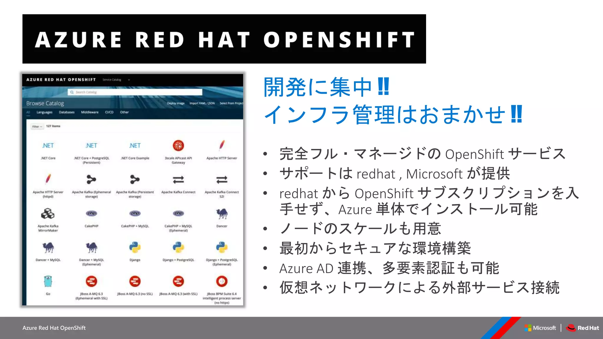 Azure Red Hat OpenShift
開発に集中 !!
インフラ管理はおまかせ !!
 