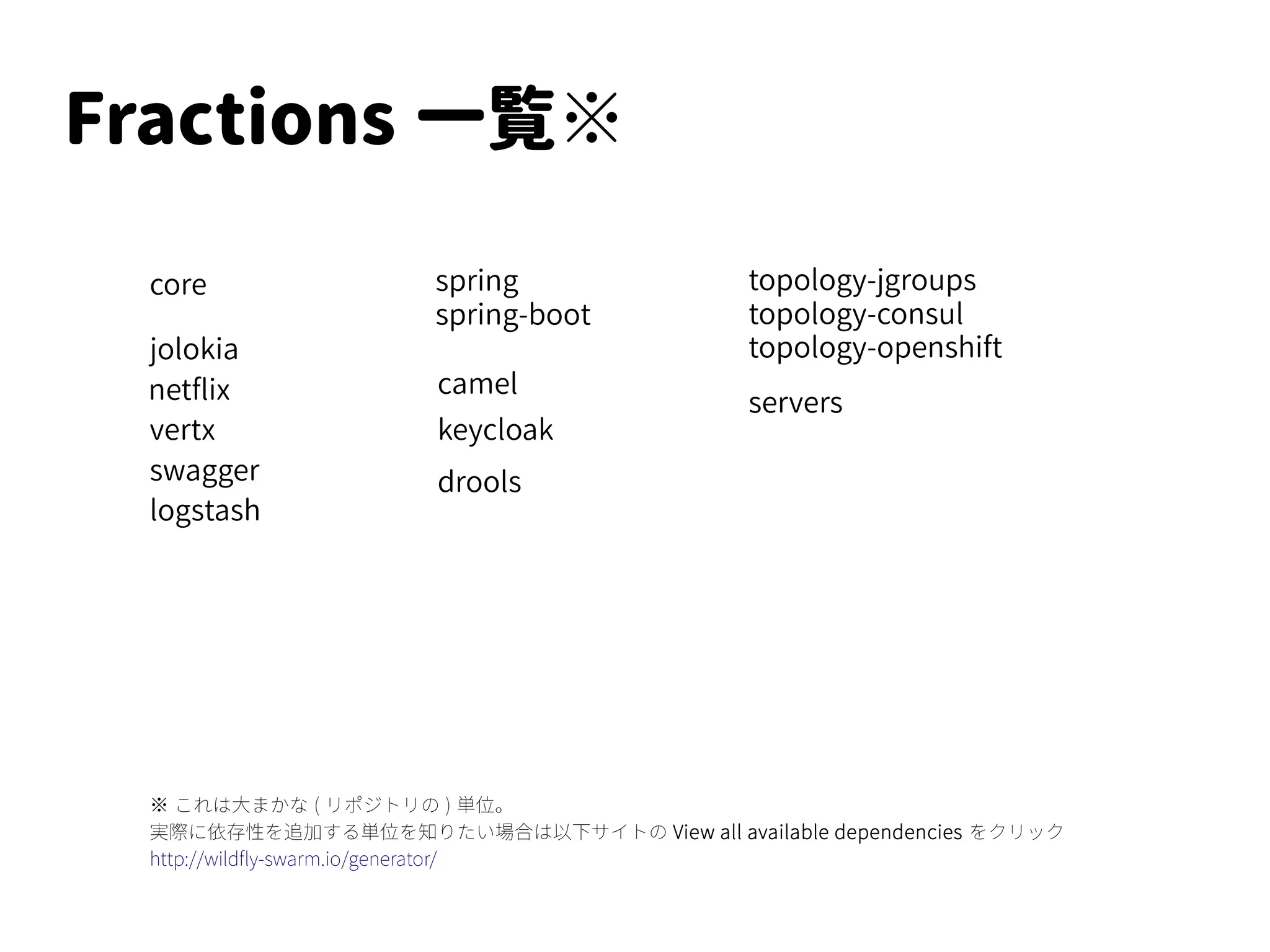 Fraction
●
機能や設定の単位
●
Convention over configuration
 