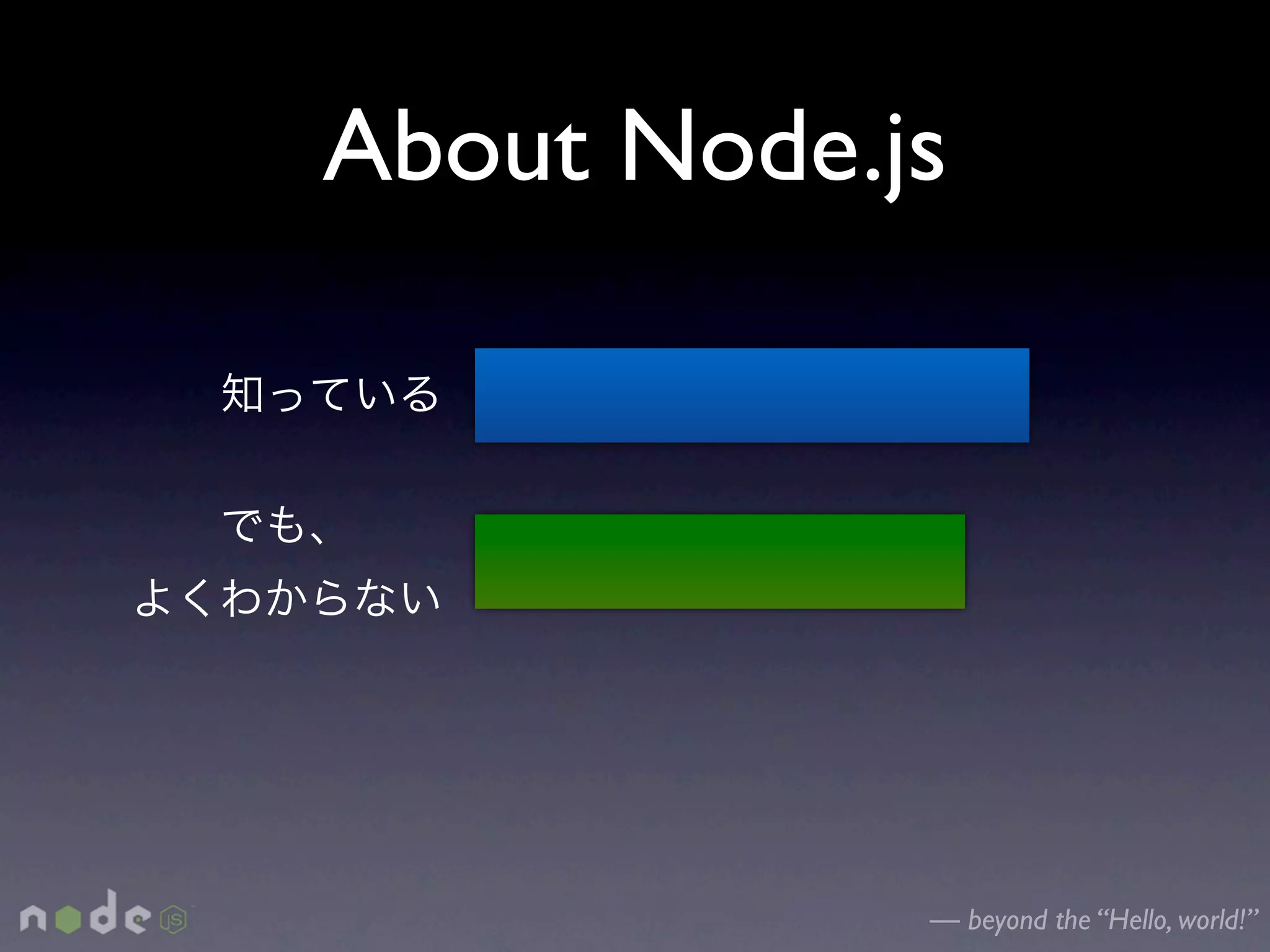 About Node.js




            — beyond the “Hello, world!”
 