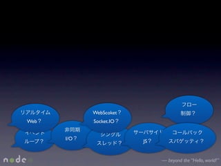 WebScoket
Web         Socket.IO


      I/O               JS


                             — beyond the “Hello, world!”
 